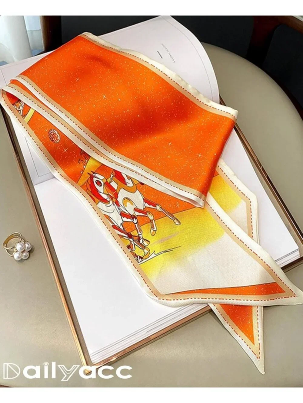 Women's Orange Hourse Silky Satin Headscarf Wrap Lightweight Scarves Scarf